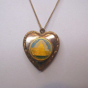 Vintage Washington DC Capitol Souvenir Locket Necklace 18" L